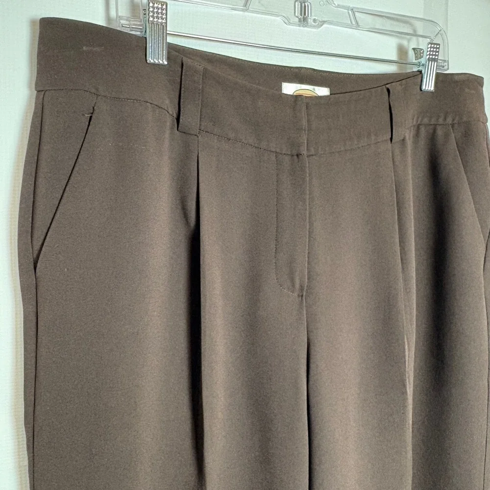 Talbots Brown Wide Leg Pleated Trousers Career Pants Size 14 Lined Dark Academia